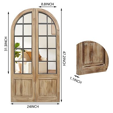 Parisloft Arched Windowpane Wall Mirror Set for Living Room - 24 x 47.25 Inch