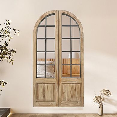 Parisloft Arched Windowpane Wall Mirror Set for Living Room - 24 x 47.25 Inch