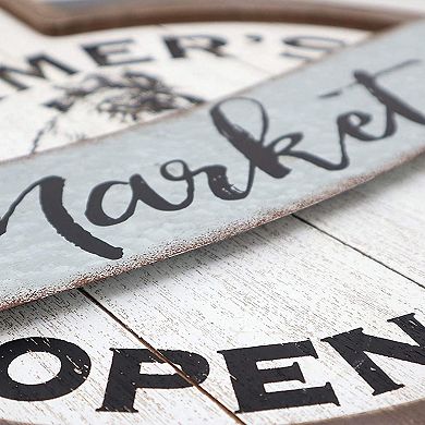 Parisloft Farmer's Market Open Daily Wood and Metal Wall Sign, Rustic Farmhouse Wall Decor
