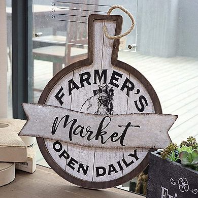 Parisloft Farmer's Market Open Daily Wood and Metal Wall Sign, Rustic Farmhouse Wall Decor