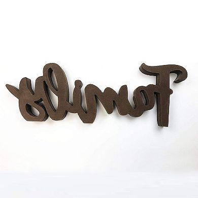 Parisloft Family Carved Wood Tabletop Decor, Freestanding Family Sign, Rustic Brown, 15.75"W