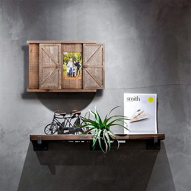 Parisloft 2 Openings Barn Door Wood Wall Picture Frame for 5x7 Photo, Rustic Brown