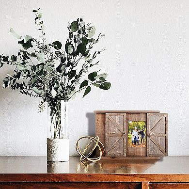 Parisloft 2 Openings Barn Door Wood Wall Picture Frame for 5x7 Photo, Rustic Brown