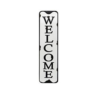 Parisloft Embossed Metal Welcome Sign, Farmhouse Rustic Wall Decor, White and Black, 21.75"H