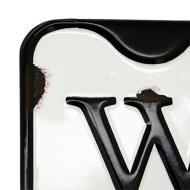 Parisloft Embossed Metal Welcome Sign, Farmhouse Rustic Wall Decor, White and Black, 21.75"H
