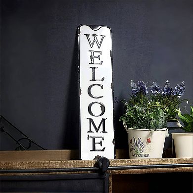 Parisloft Embossed Metal Welcome Sign, Farmhouse Rustic Wall Decor, White and Black, 21.75"H