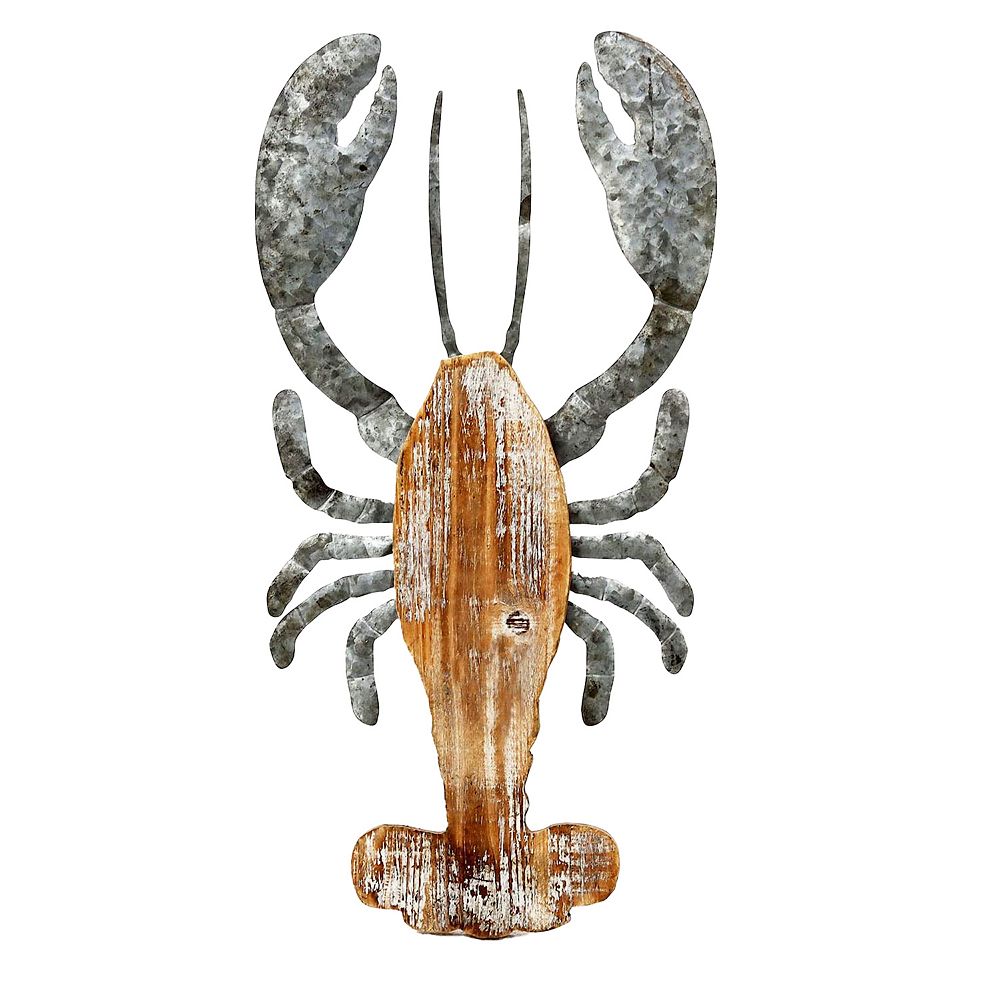 Parisloft 3D Wood and Galvanized Ocean Theme Lobster Wall Hanging Decor