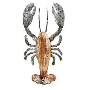 Parisloft 3D Wood and Galvanized Ocean Theme Lobster Wall Hanging Decor