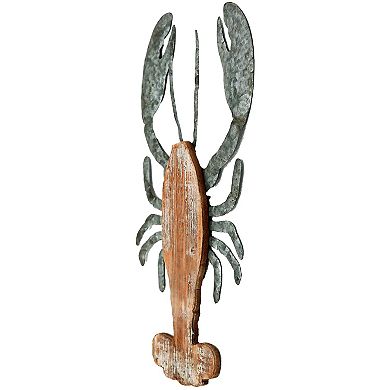 Parisloft 3D Wood and Galvanized Ocean Theme Lobster Wall Hanging Decor