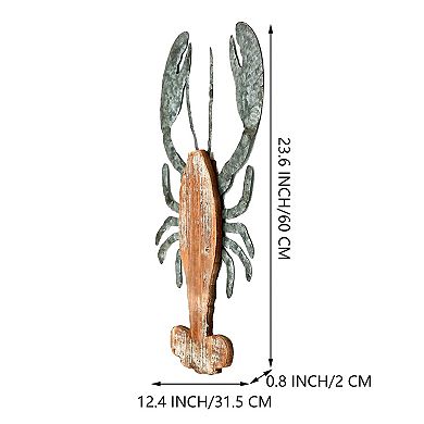 Parisloft 3D Wood and Galvanized Ocean Theme Lobster Wall Hanging Decor