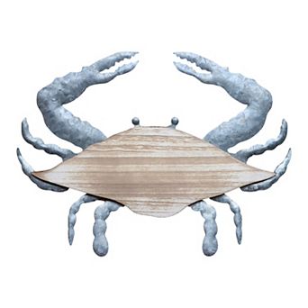 Parisloft 3D Wood and Galvanized Ocean Theme Crab Wall Hanging Decor