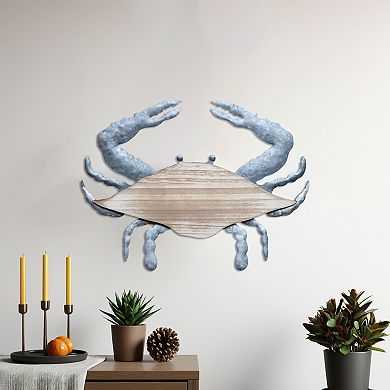 Parisloft 3D Wood and Galvanized Ocean Theme Crab Wall Hanging Decor