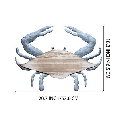 Parisloft 3D Wood and Galvanized Ocean Theme Crab Wall Hanging Decor