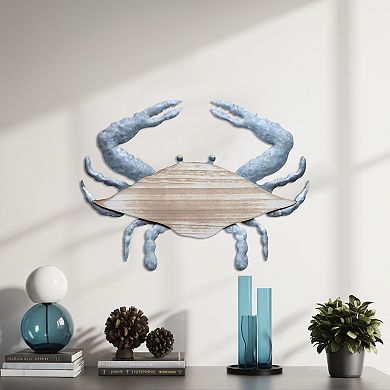 Parisloft 3D Wood and Galvanized Ocean Theme Crab Wall Hanging Decor