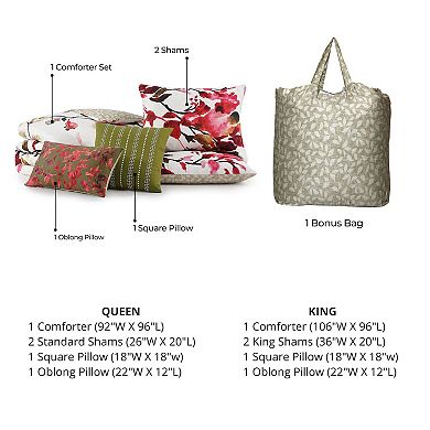 Bebejan Leaves on Linen 5 Piece Reversible Comforter Set