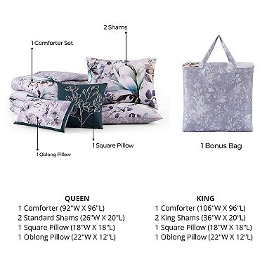 Bebejan Jewel Toned Florals 5 Piece Reversible Comforter Set