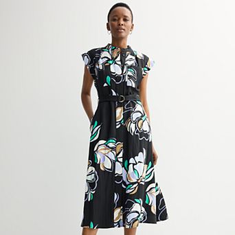 Women's Nine West Cap Sleeve Midi Shirt Dress