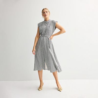 Women's Nine West Cap Sleeve Midi Shirt Dress