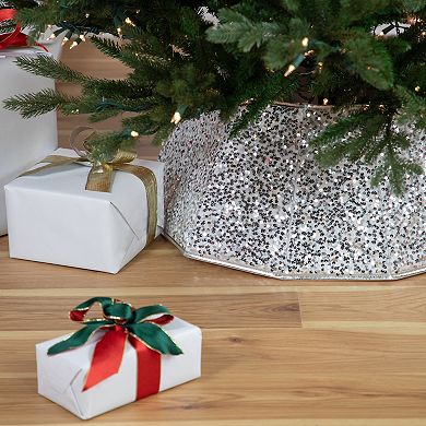 Northlight 26" Silver Sequins Hexagonal Christmas Tree Collar