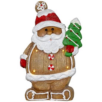 Northlight 16" Pre-Lit Gingerbread Santa with Frosted Tree Christmas Table Decor
