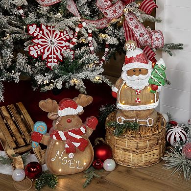 Northlight 16" Pre-Lit Gingerbread Santa with Frosted Tree Christmas Table Decor