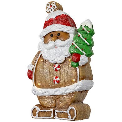 Northlight 16" Pre-Lit Gingerbread Santa with Frosted Tree Christmas Table Decor