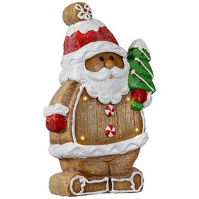 Northlight 16" Pre-Lit Gingerbread Santa with Frosted Tree Christmas Table Decor