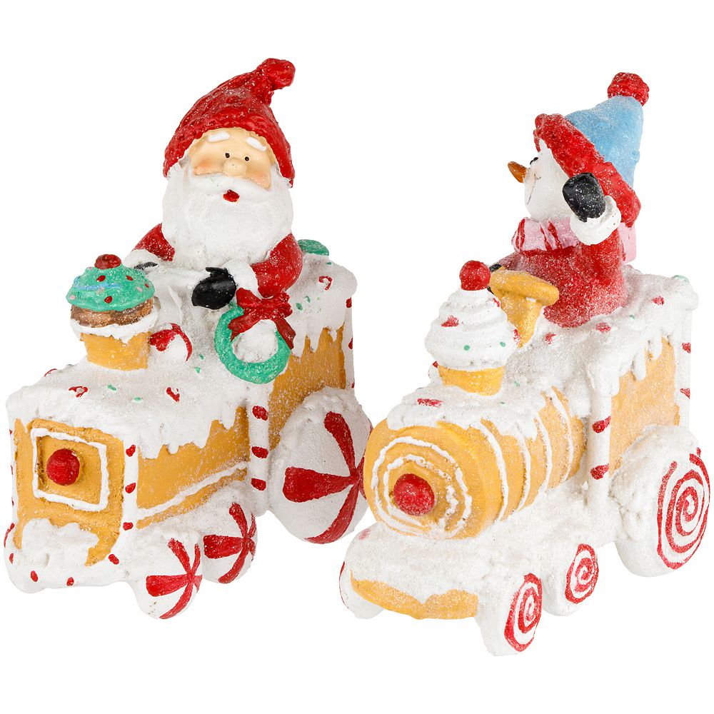 Northlight Santa & Snowman on Gingerbread Trains Christmas Figures 2 ...