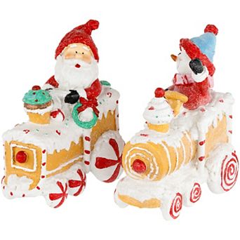 Northlight Santa & Snowman on Gingerbread Trains Christmas Figures 2 pc Set