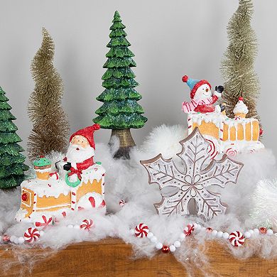 Northlight Santa & Snowman on Gingerbread Trains Christmas Figures 2-piece Set