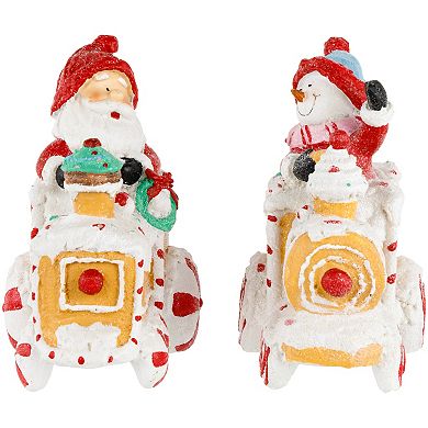 Northlight Santa & Snowman on Gingerbread Trains Christmas Figures 2-piece Set