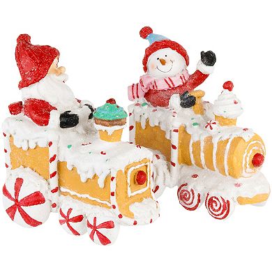 Northlight Santa & Snowman on Gingerbread Trains Christmas Figures 2-piece Set