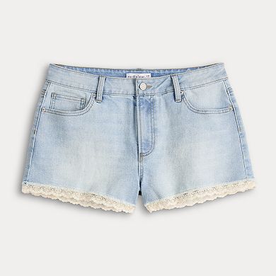 Juniors' Vanilla Star Lace Waist Jean Shorts