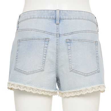 Juniors' Vanilla Star Lace Waist Jean Shorts
