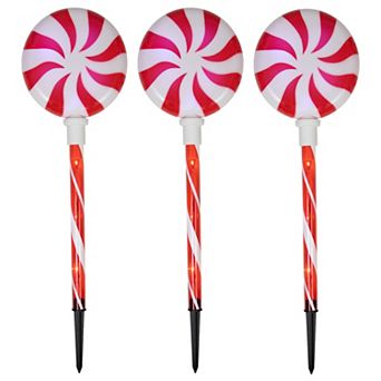 Northlight Lighted LED Peppermint Candy Christmas Pathway Markers Set of 3