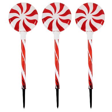 Northlight Lighted LED Peppermint Candy Christmas Pathway Markers Set of 3