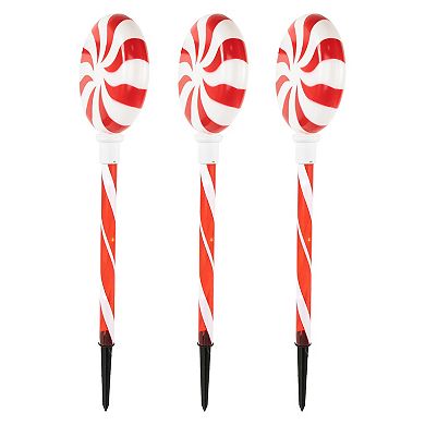Northlight Lighted LED Peppermint Candy Christmas Pathway Markers Set of 3