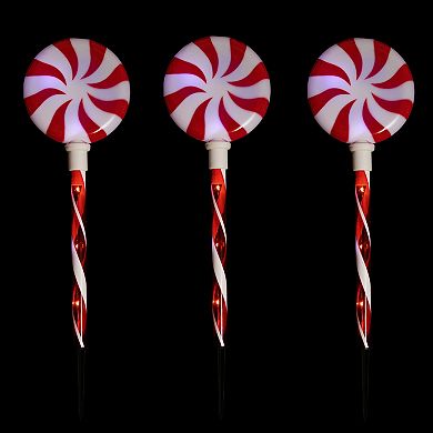 Northlight Lighted LED Peppermint Candy Christmas Pathway Markers Set of 3
