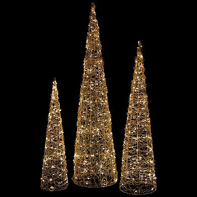 Northlight LED Twinkle Lighted Copper Mesh Cone Trees Outdoor Christmas Decoration 3-piece Set