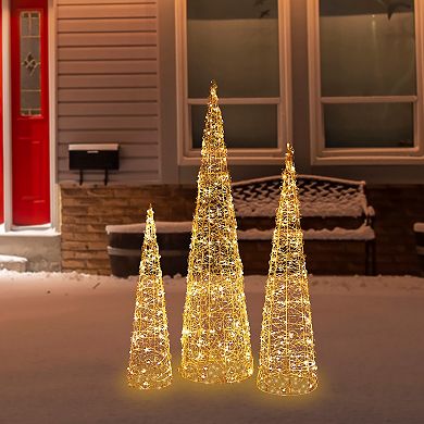 Northlight LED Twinkle Lighted Copper Mesh Cone Trees Outdoor Christmas Decoration 3-piece Set