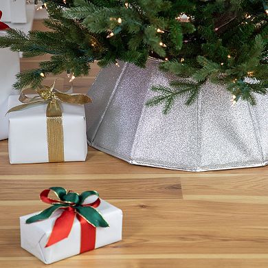 Northlight 27" Shiny Silver Fabric Hexagonal Christmas Tree Collar