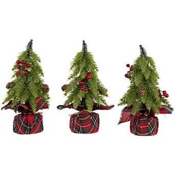 Northlight Mini Downswept Pine Artificial Christmas Trees with Pine Cones 3 pc Set