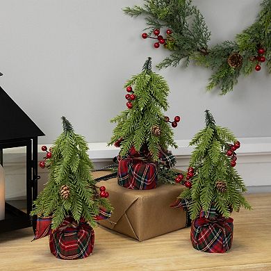 Northlight Mini Downswept Pine Artificial Christmas Trees with Pine Cones 3-piece Set
