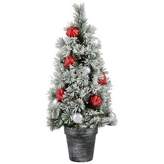 Northlight 3' Pre-Lit Potted Snowy Bristle Pine Artificial Christmas Tree