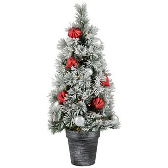 Northlight 3' Pre-Lit Potted Snowy Bristle Pine Artificial Christmas Tree