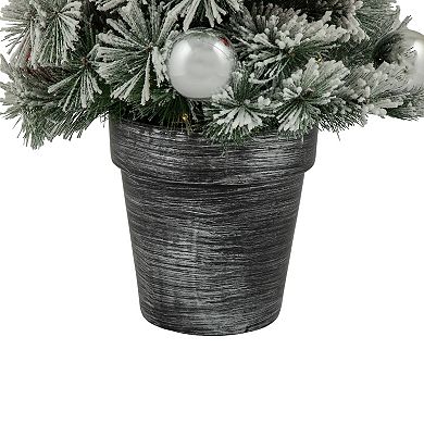 Northlight 3' Pre-Lit Potted Snowy Bristle Pine Artificial Christmas Tree