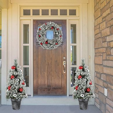 Northlight 3' Pre-Lit Potted Snowy Bristle Pine Artificial Christmas Tree