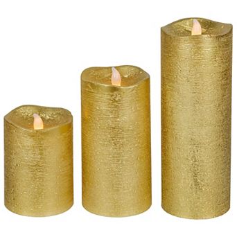 Northlight Brushed Golden LED Flameless Christmas Pillar Candles Set of 3
