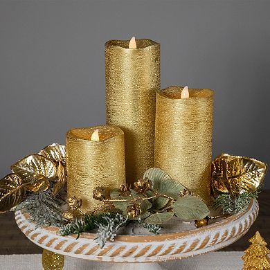 Northlight Brushed Golden LED Flameless Christmas Pillar Candles Set of 3