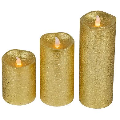 Northlight Brushed Golden LED Flameless Christmas Pillar Candles Set of 3